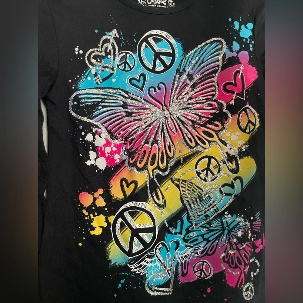 Black Long Sleeve Kids Shirt with Colorful Butterfly Design